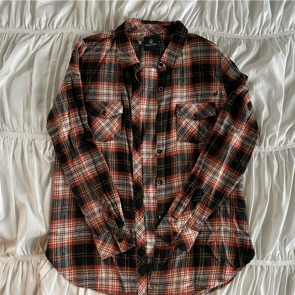 Orange and Black Womens Flannel long sleeve light weight